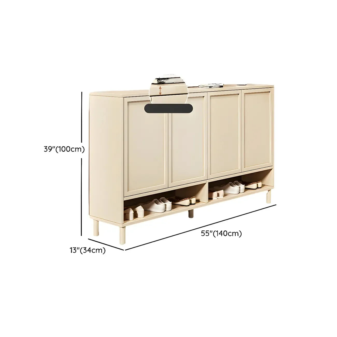 Meuble à chaussures en bois blanc crème avec étagère à chaussures