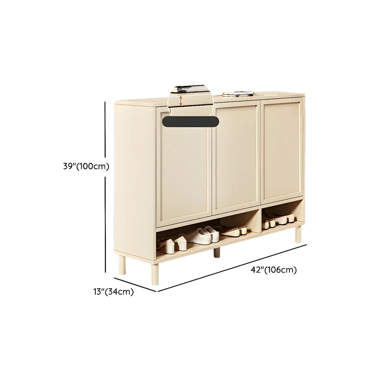 Meuble à chaussures en bois blanc crème avec étagère à chaussures