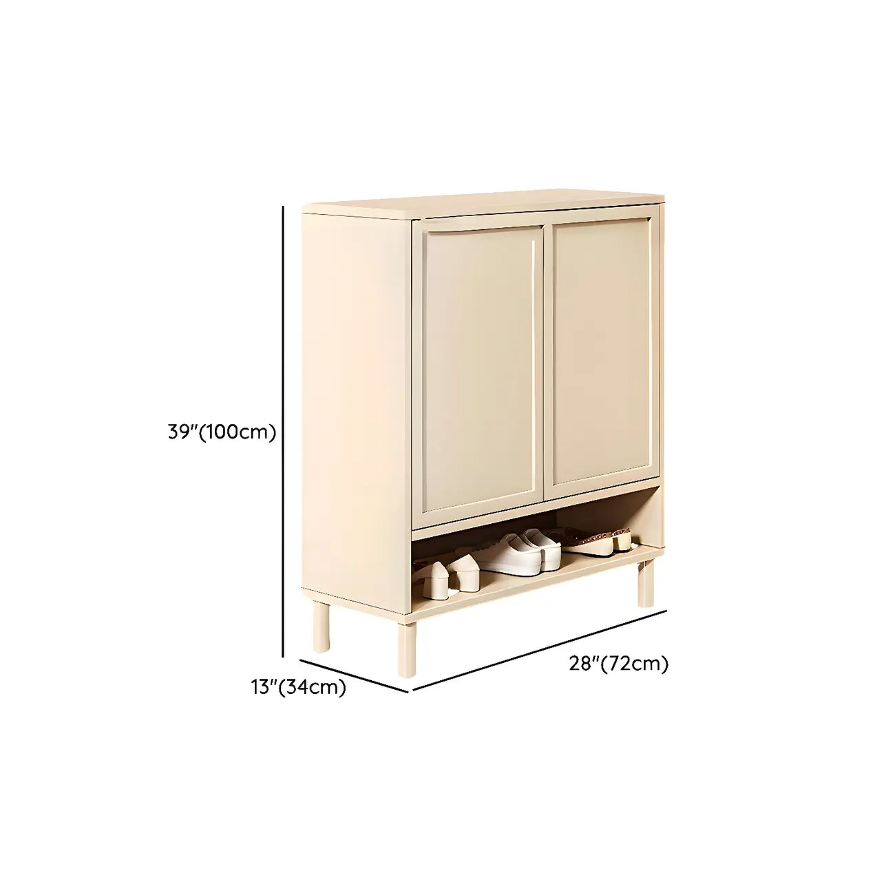 Meuble à chaussures en bois blanc crème avec étagère à chaussures
