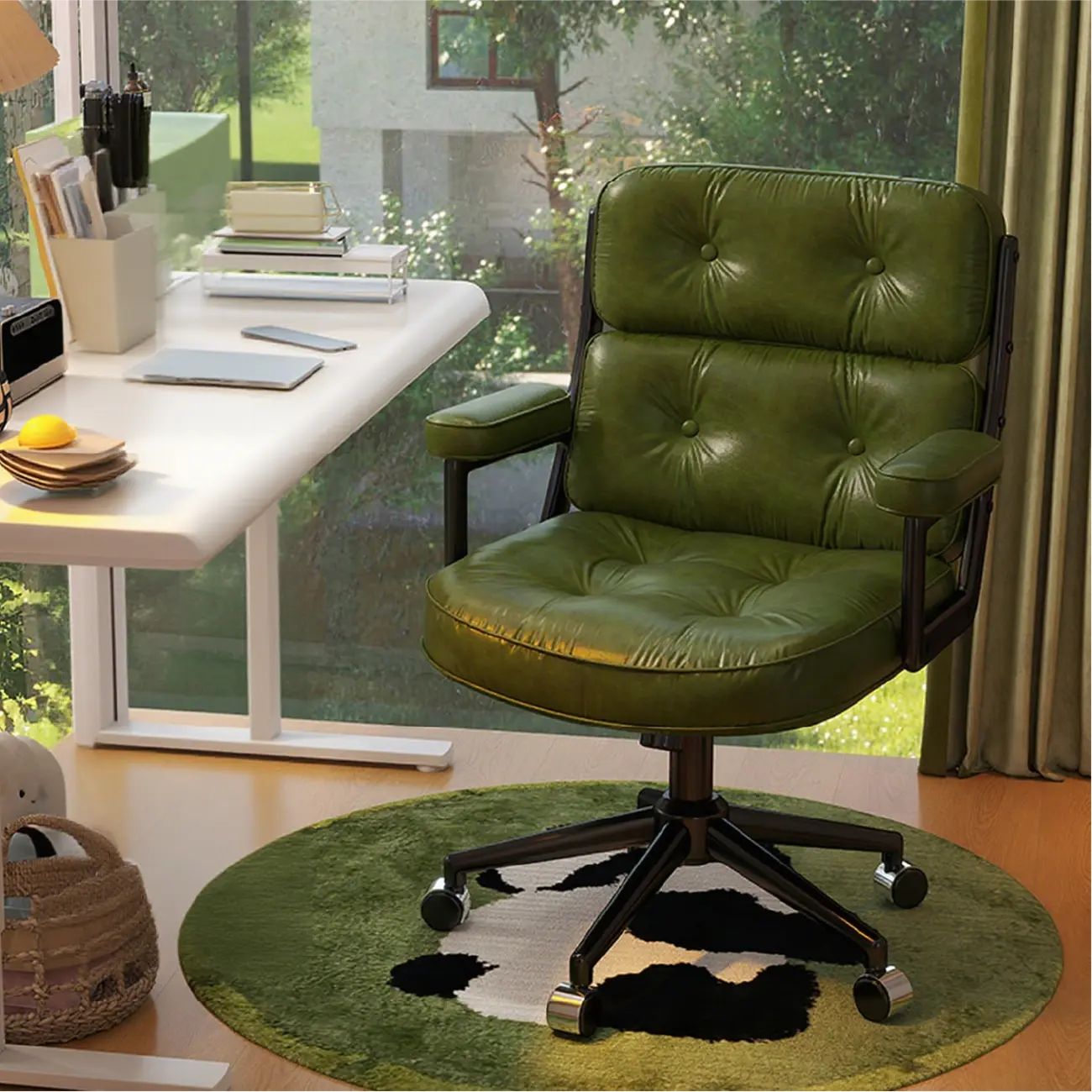 Chaise de bureau ergonomique moderne en cuir, réglable et inclinable
