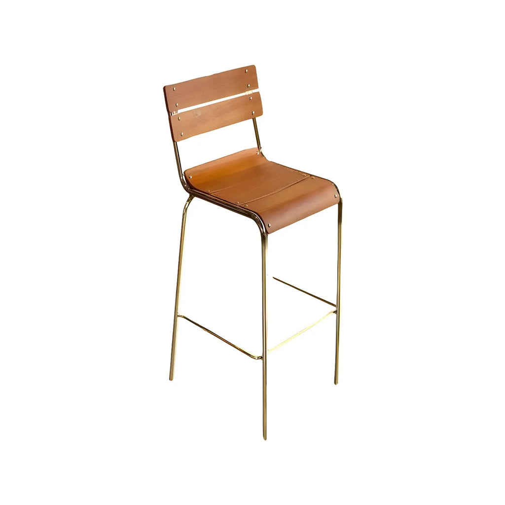 Tabouret de bar robuste avec structure en acier et dossier confortable en bois brun