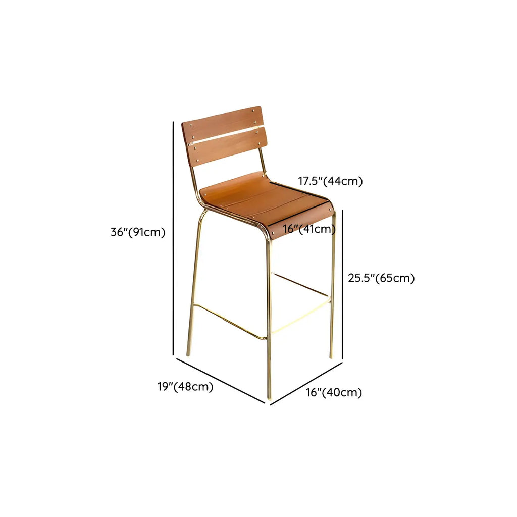Tabouret de bar robuste avec structure en acier et dossier confortable en bois brun
