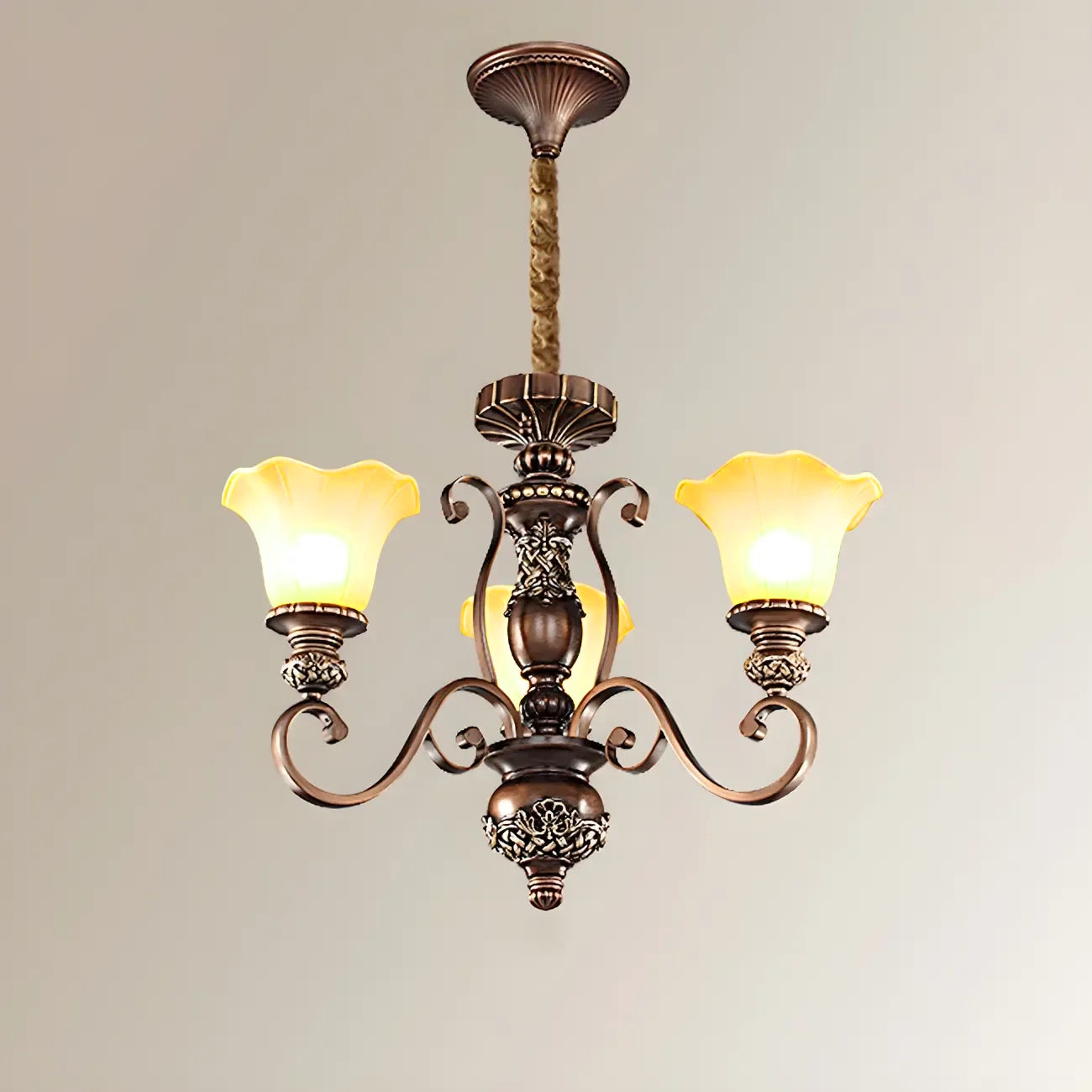 Lustre vintage en métal brun à motif floral, design classique