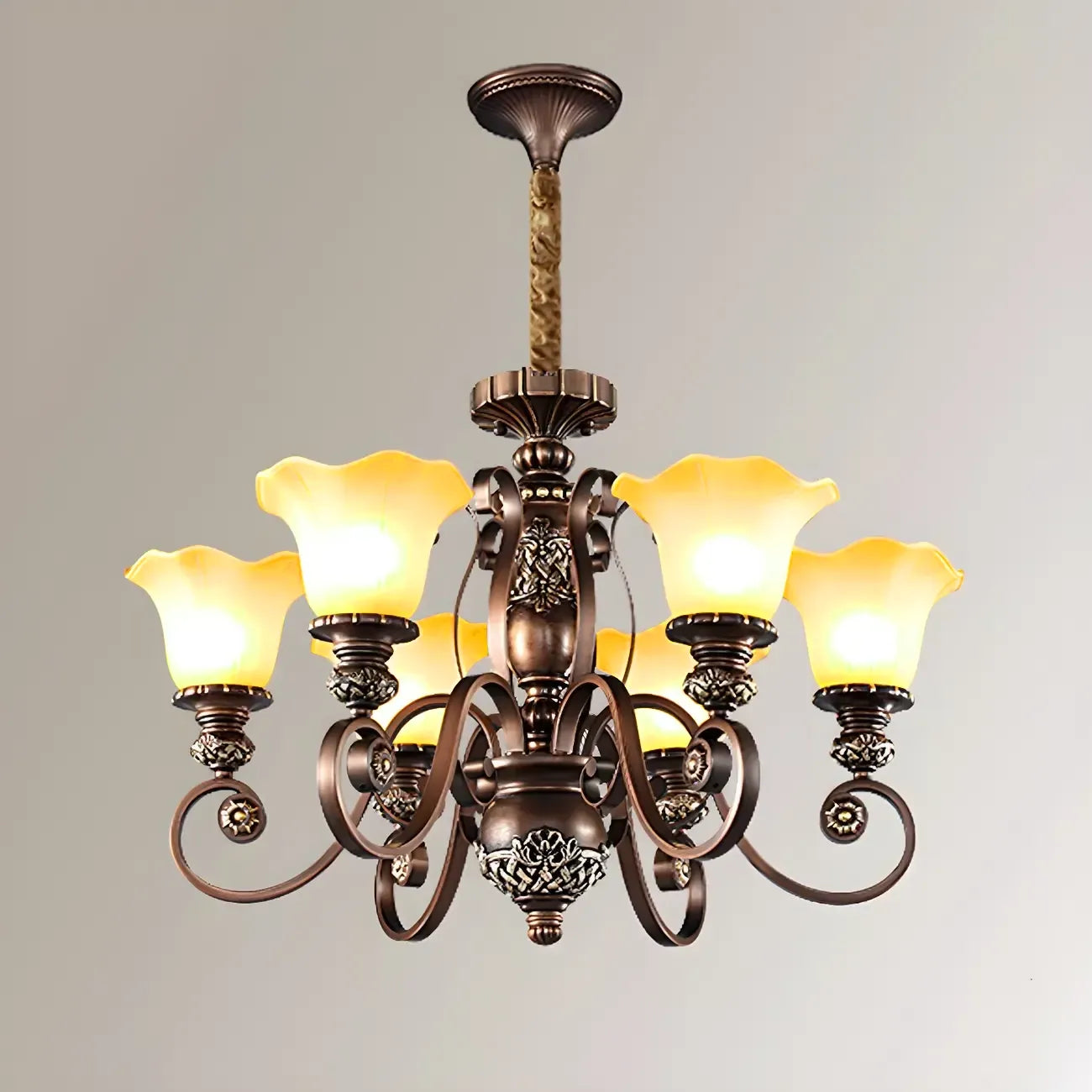 Lustre vintage en métal brun à motif floral, design classique