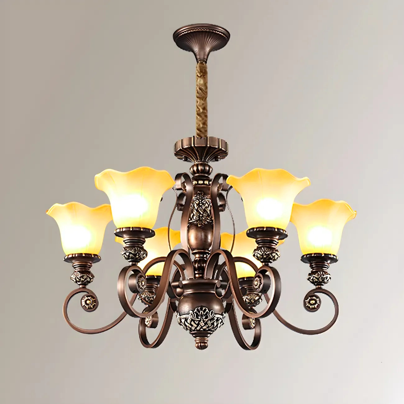 Lustre vintage en métal brun à motif floral, design classique