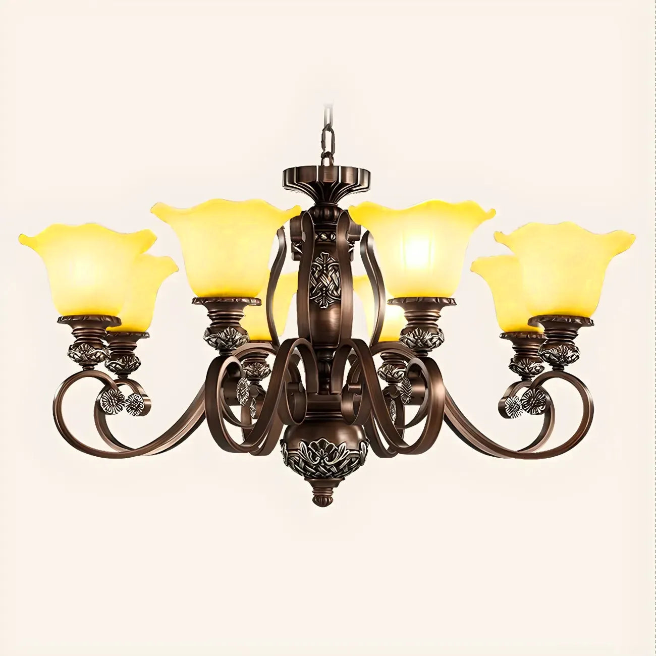Lustre vintage en métal brun à motif floral, design classique
