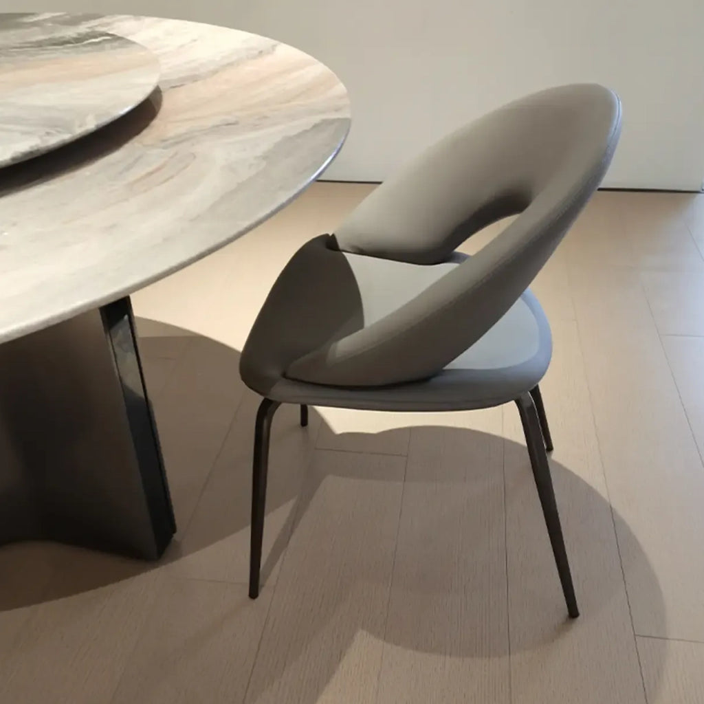 Chaise de salle à manger moderne du milieu du siècle en lin avec pieds en acier
