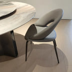 Chaise de salle à manger moderne du milieu du siècle en lin avec pieds en acier