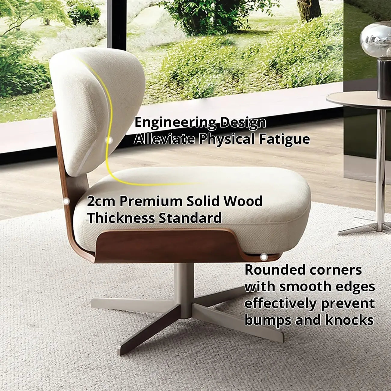 Fauteuil pivotant moderne en lin avec piètement en métal