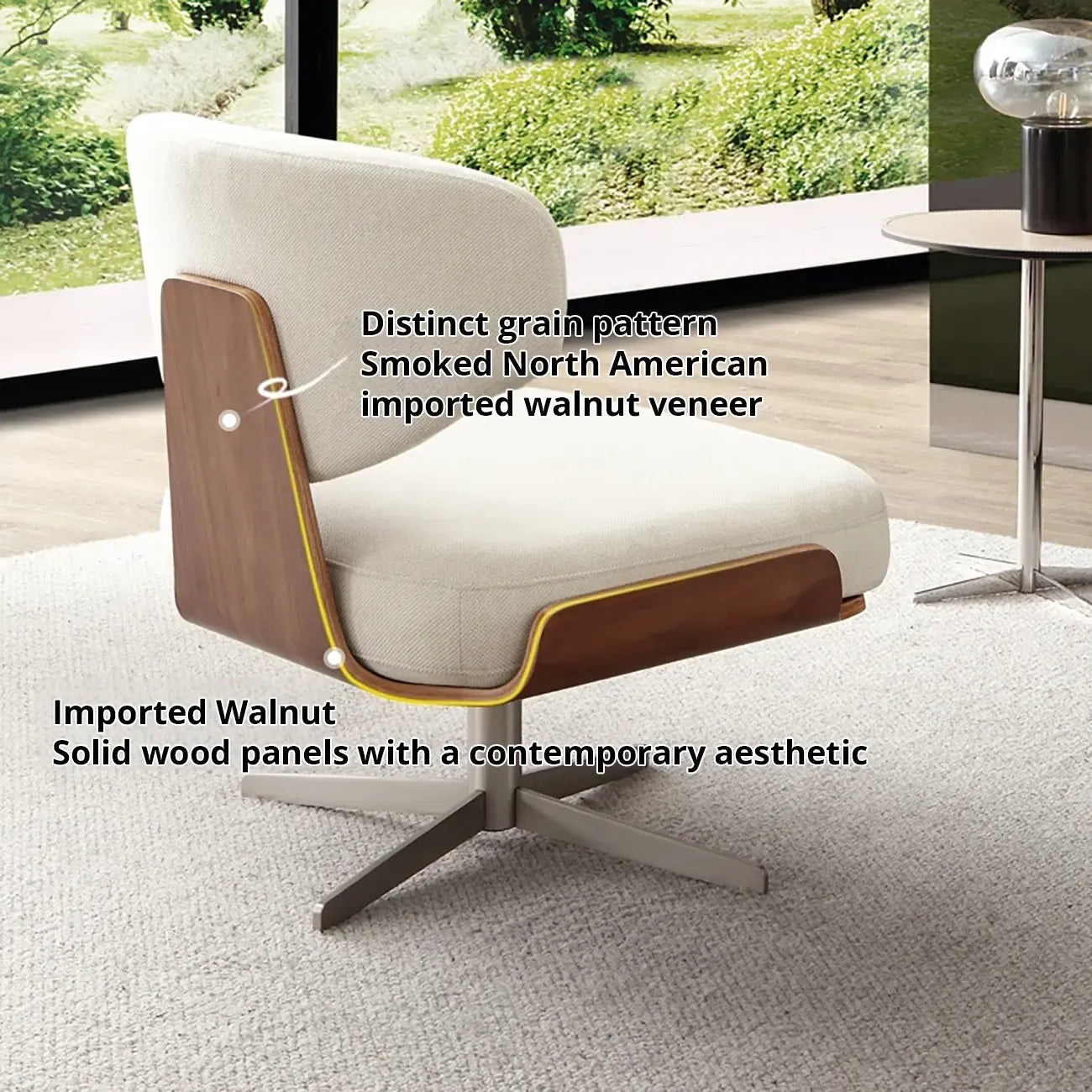 Fauteuil pivotant moderne en lin avec piètement en métal