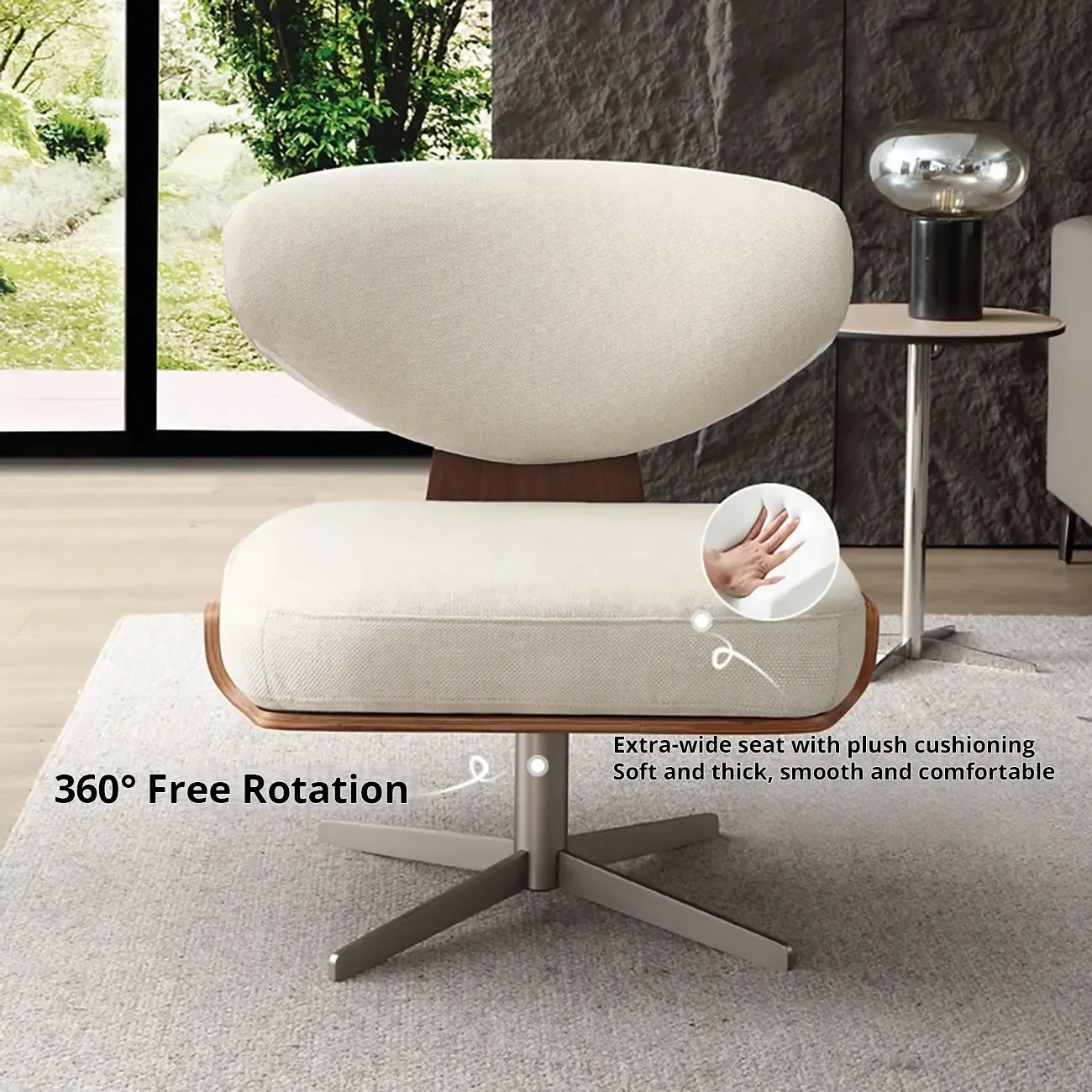 Fauteuil pivotant moderne en lin avec piètement en métal