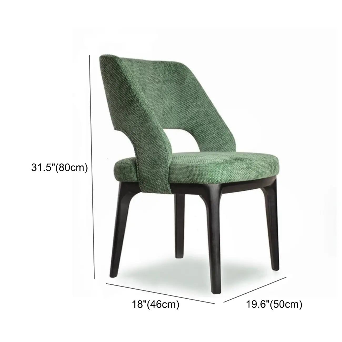 Chaise de salle à manger moderne en coton et lin vert, recouverte d'un revêtement en coton.