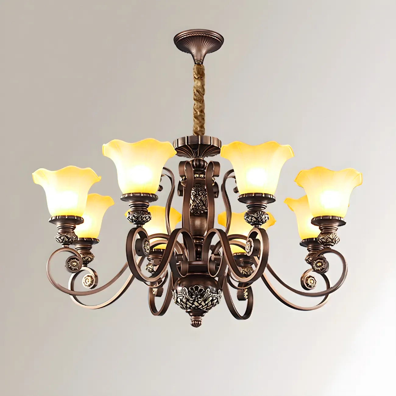 Lustre vintage en métal brun à motif floral, design classique
