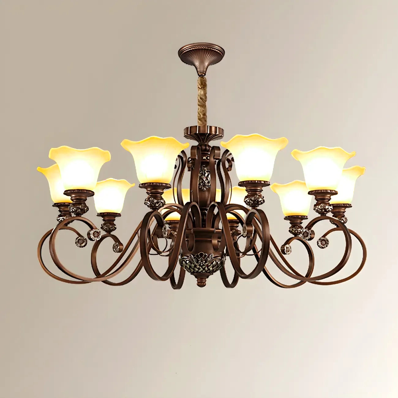 Lustre vintage en métal brun à motif floral, design classique