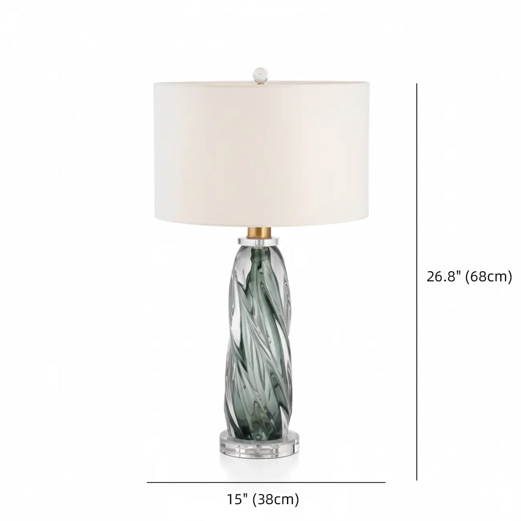 Lampe de table moderne en verre vert torsadé avec abat-jour en tissu