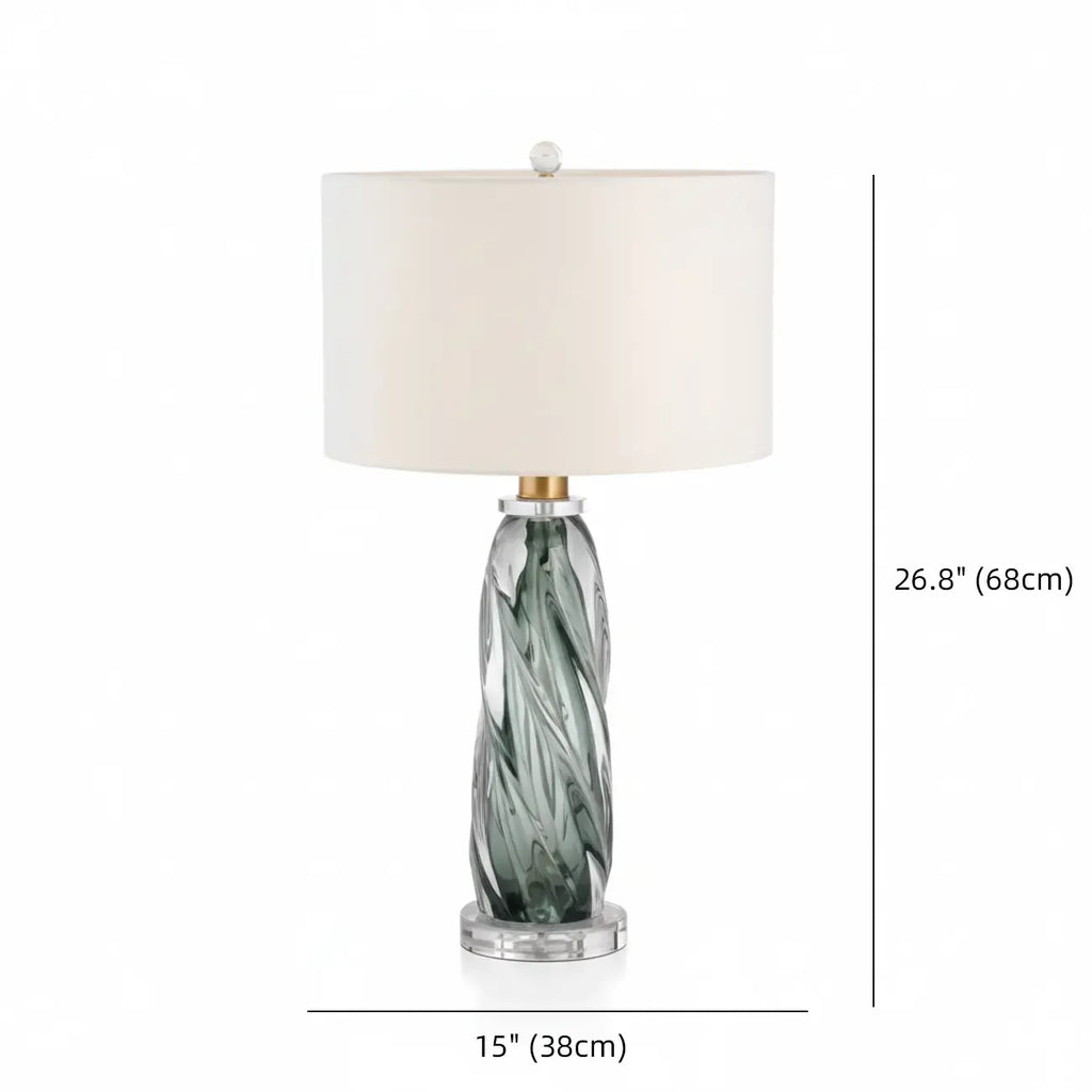 Lampe de table moderne en verre vert torsadé avec abat-jour en tissu
