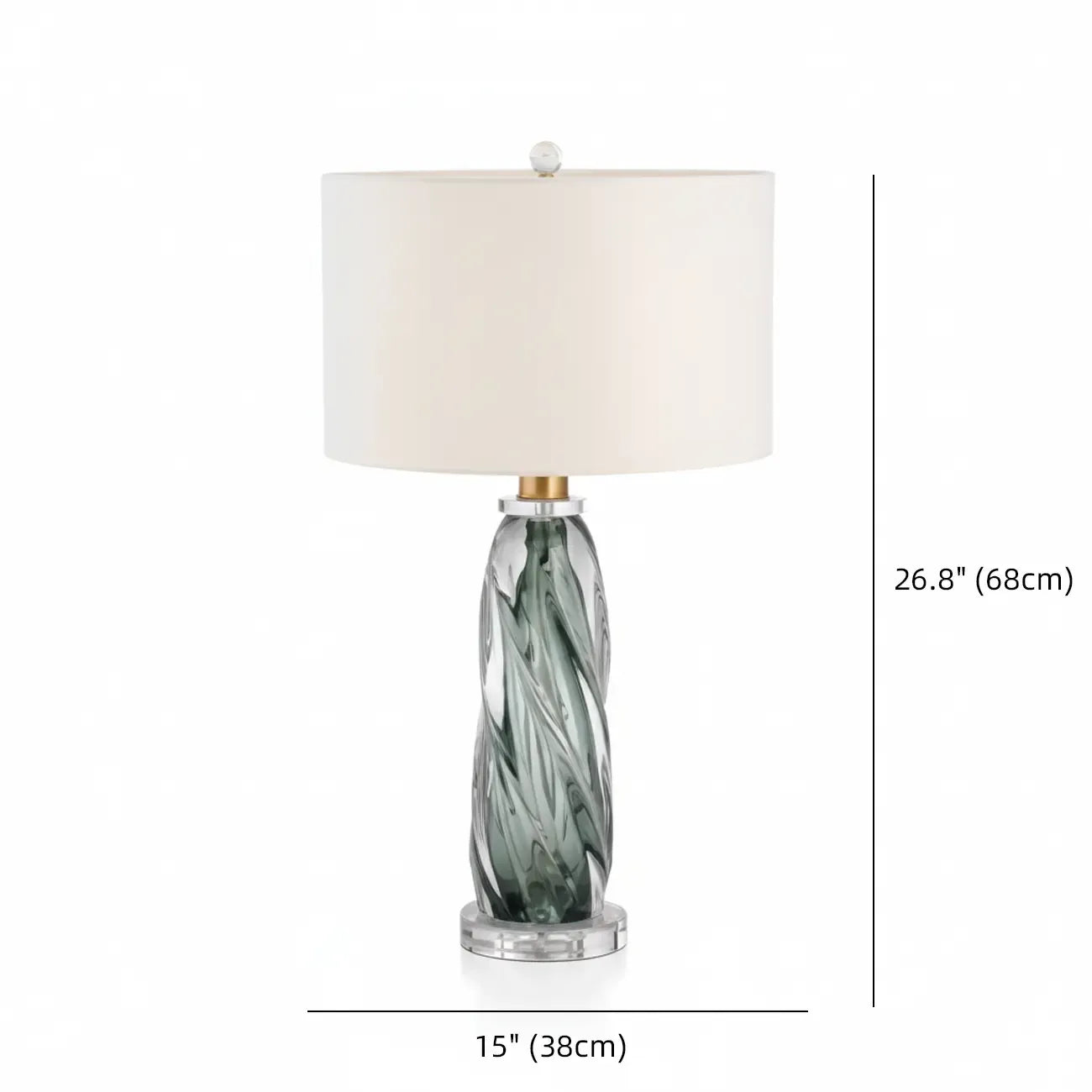 Lampe de table moderne en verre vert torsadé avec abat-jour en tissu