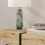 Lampe de table moderne en verre vert torsadé avec abat-jour en tissu