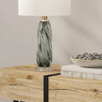 Lampe de table moderne en verre vert torsadé avec abat-jour en tissu