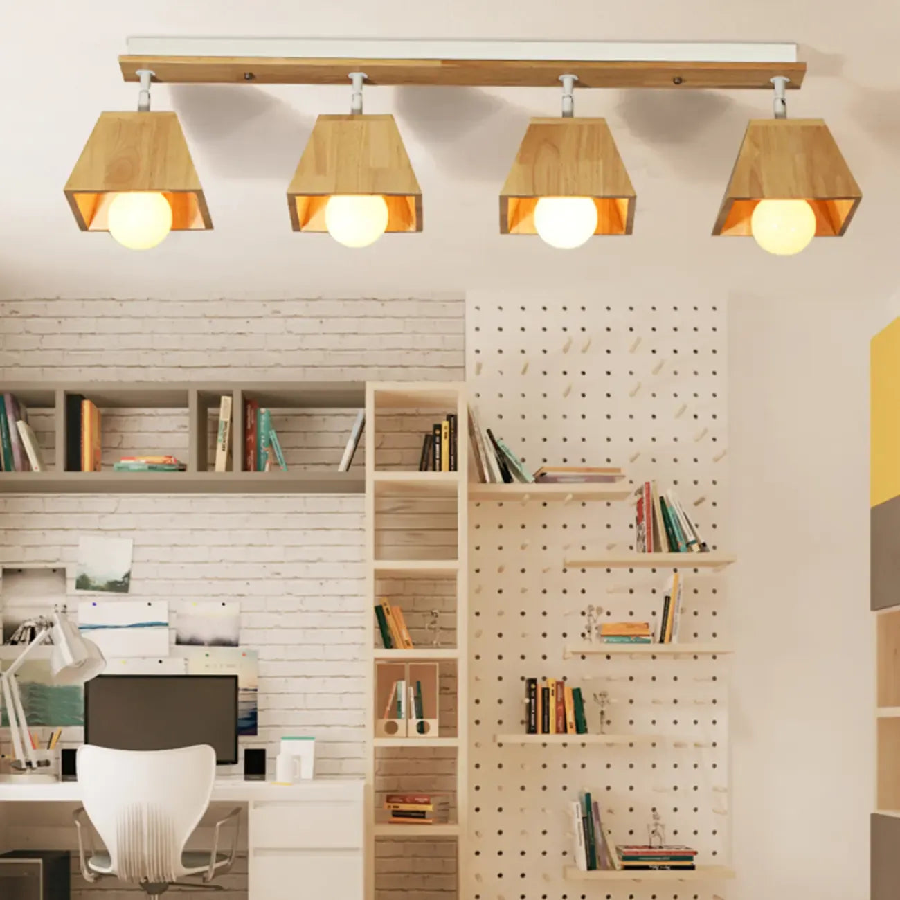 Faretto Orientabile a 4 Luci in Legno Moderno a LED