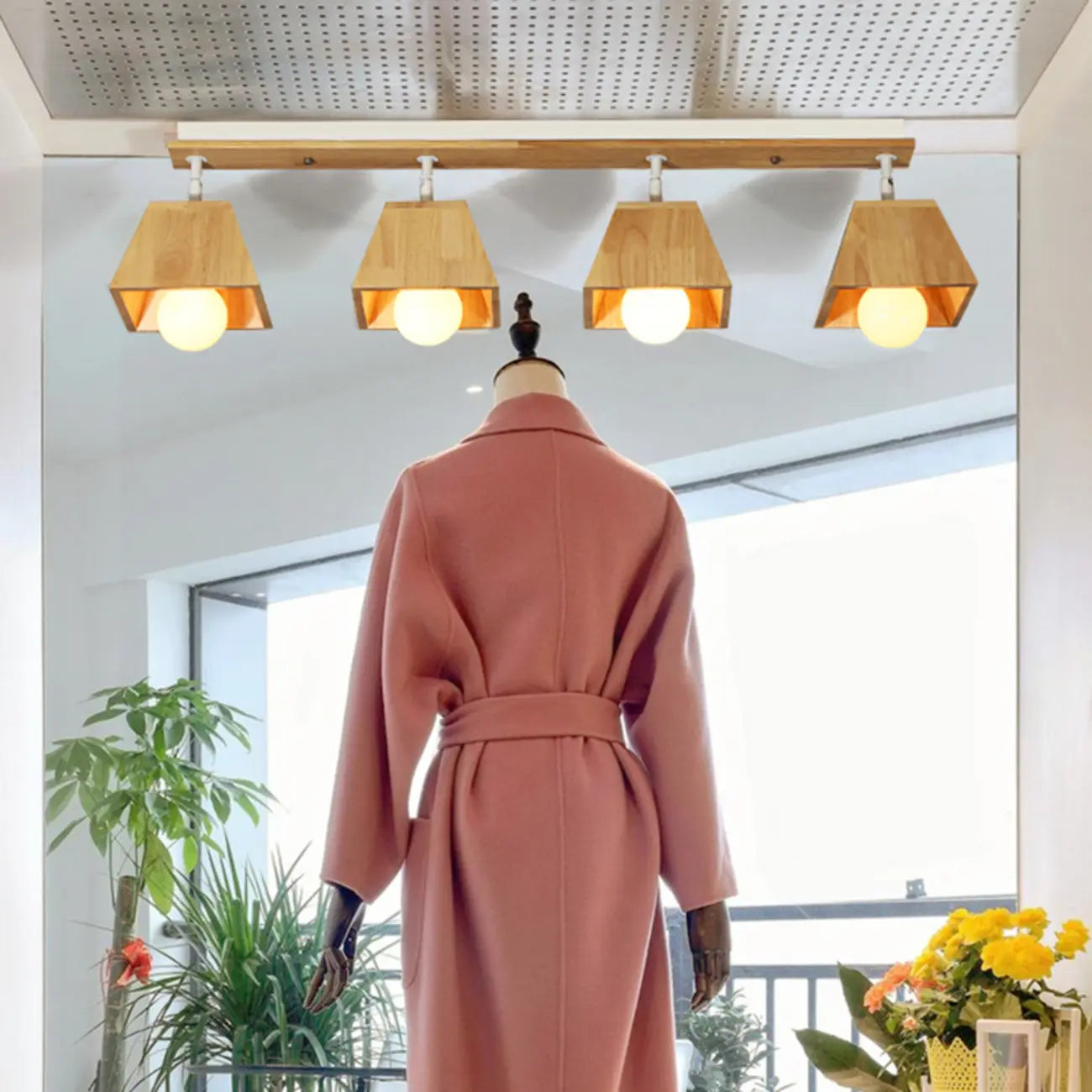 Faretto Orientabile a 4 Luci in Legno Moderno a LED
