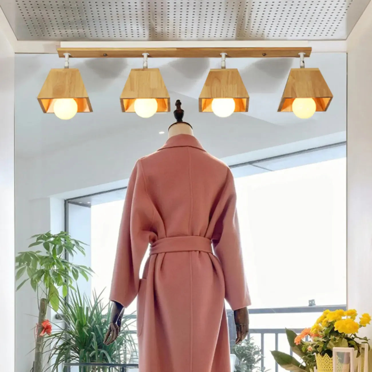 Faretto Orientabile a 4 Luci in Legno Moderno a LED