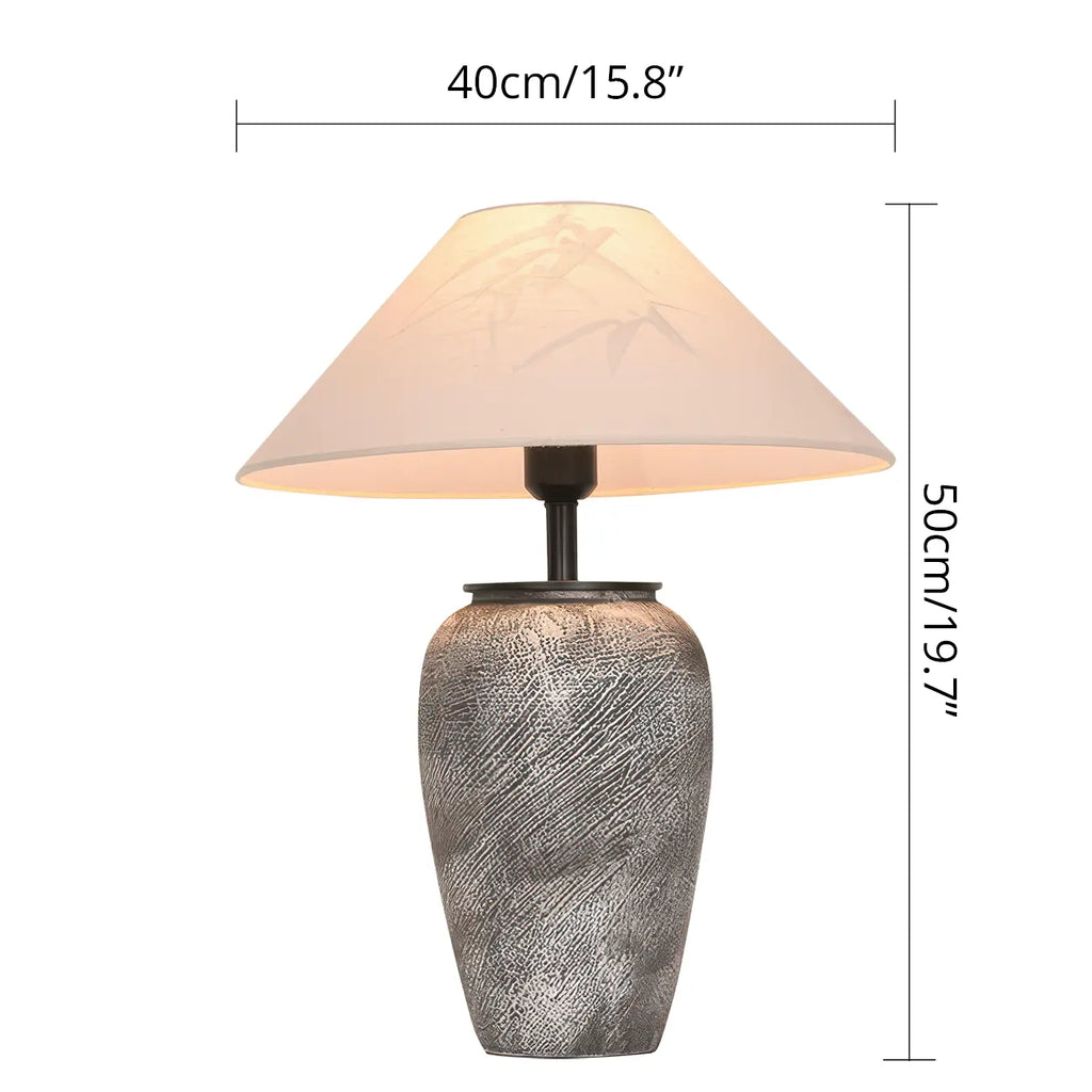 Lampe de table moderne en céramique grise avec abat-jour en tissu