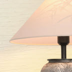 Lampe de table moderne en céramique grise avec abat-jour en tissu