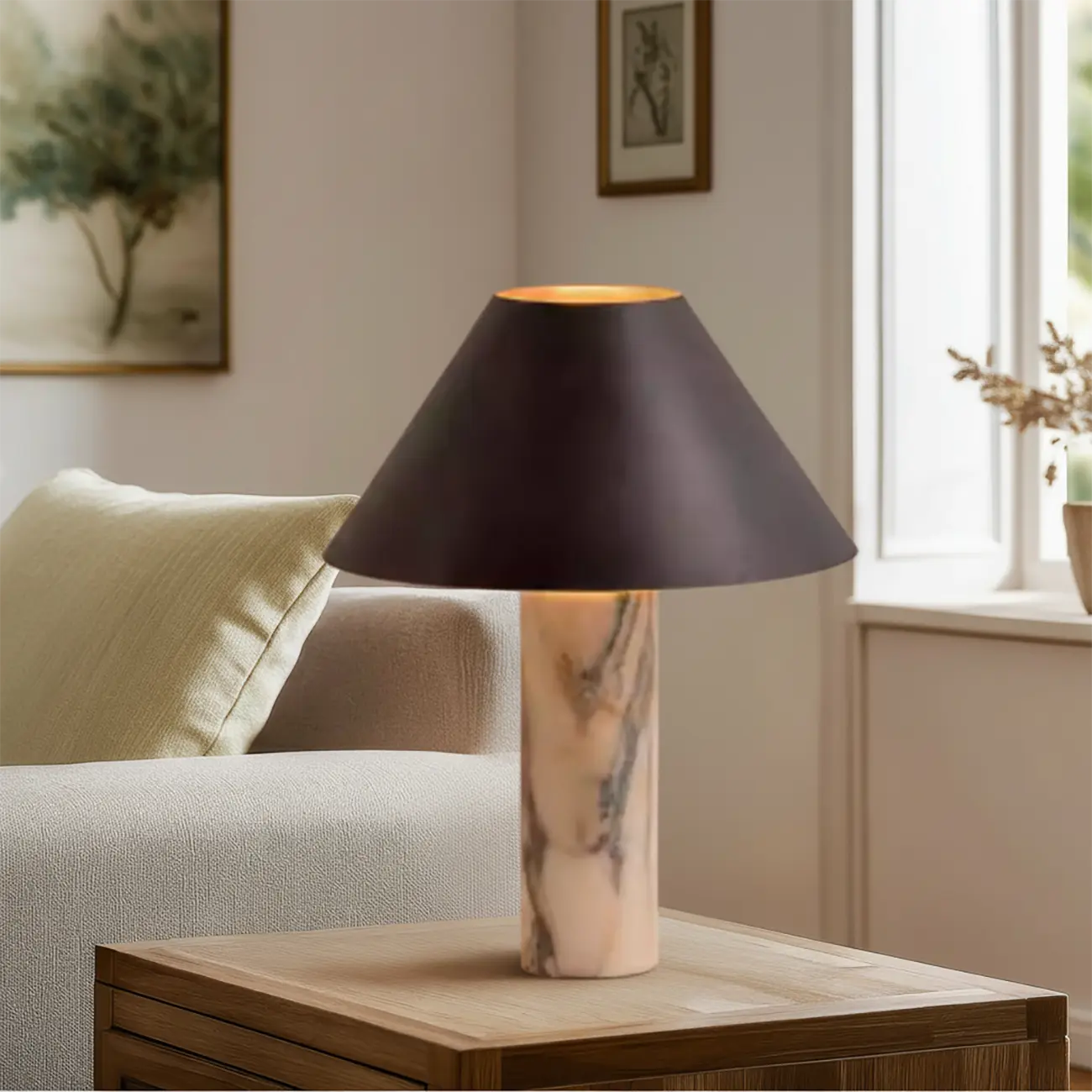 Lampe de table LED moderne en marbre Calacatta pour chambre à coucher