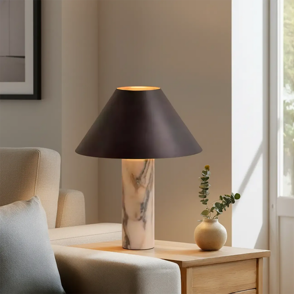 Lampe de table LED moderne en marbre Calacatta pour chambre à coucher