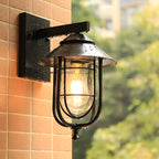 Lanterne murale extérieure cylindrique en métal noir industriel avec verre