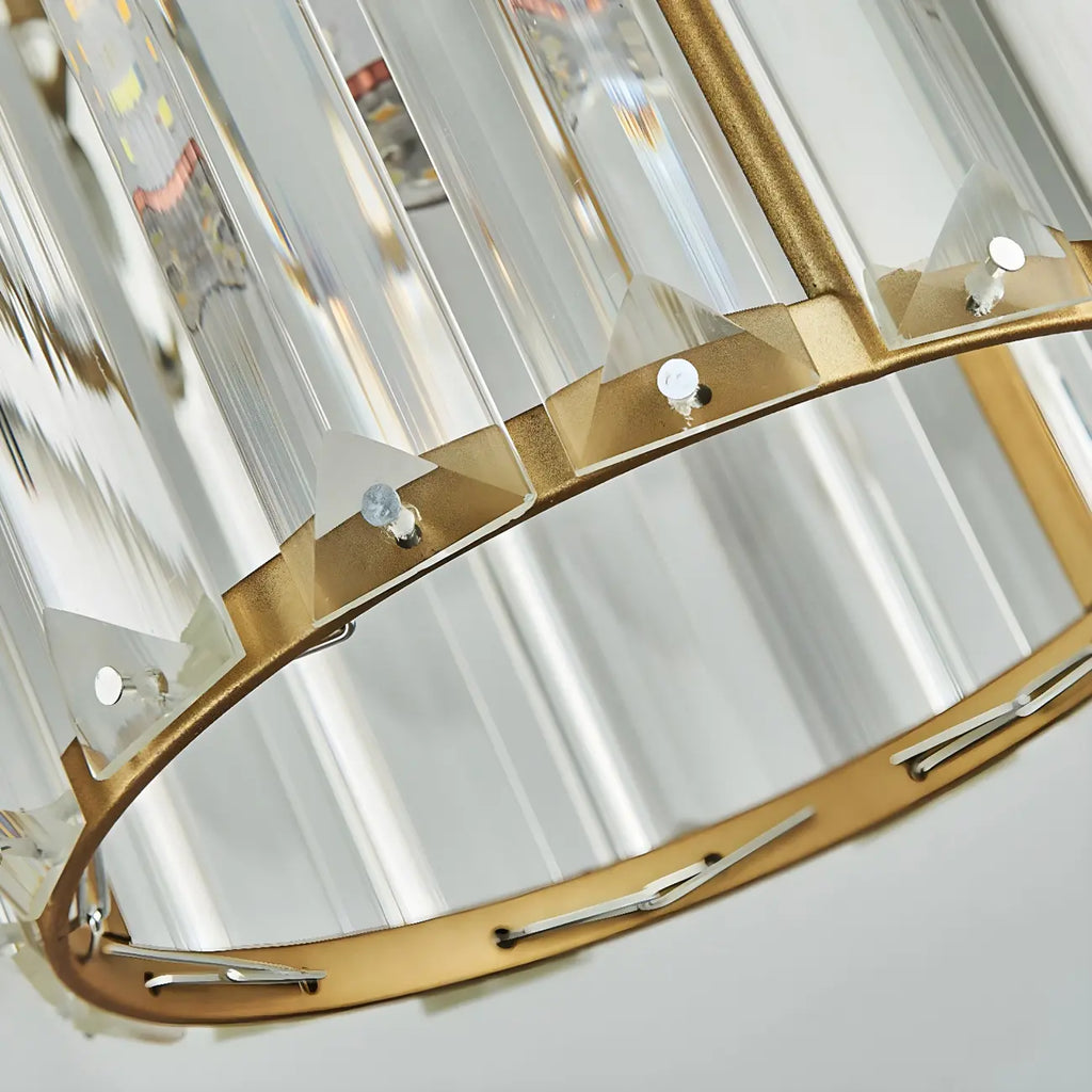 Lampada a sospensione da isola geometrica a 3 luci in cristallo dorato per cucina