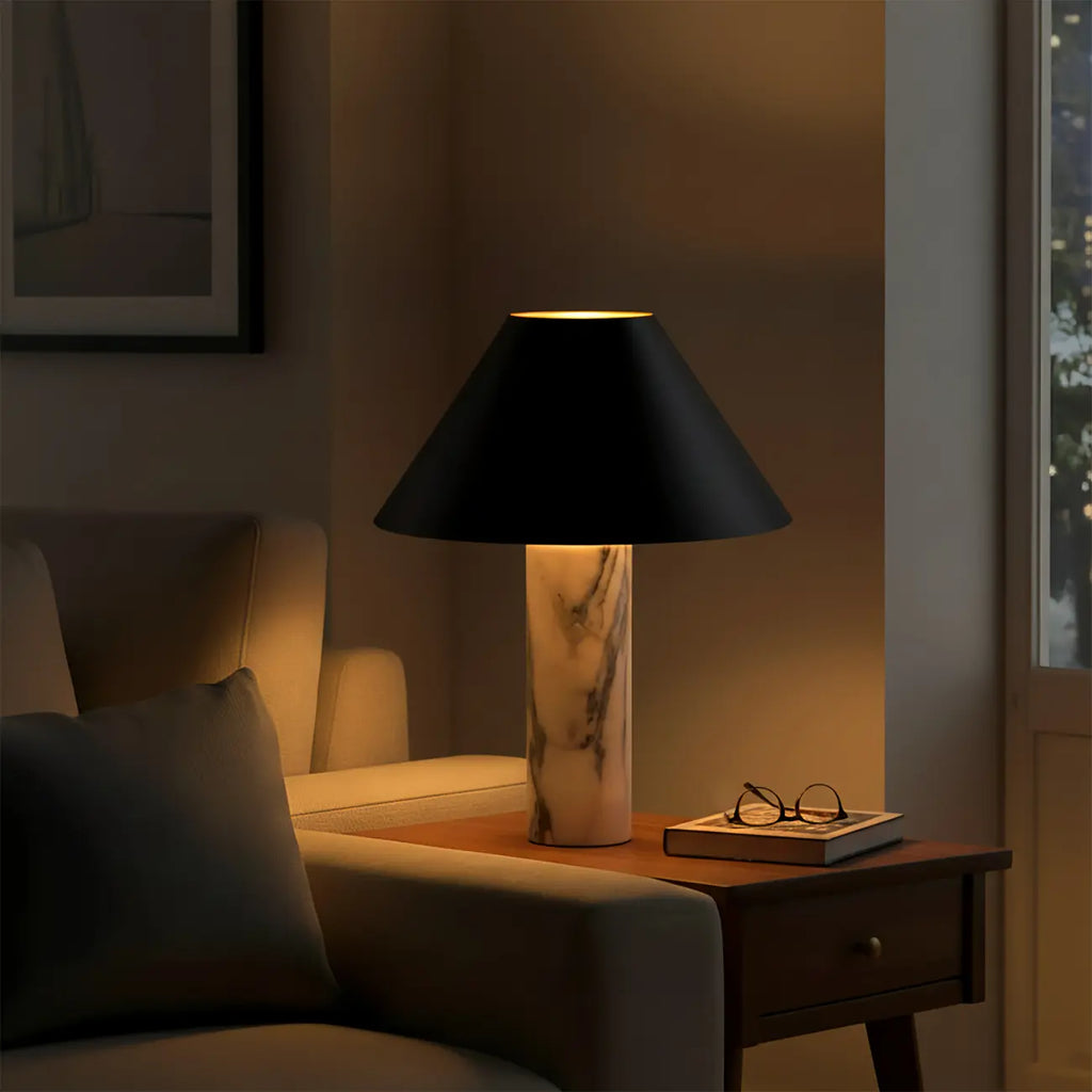 Lampe de table LED moderne en marbre Calacatta pour chambre à coucher