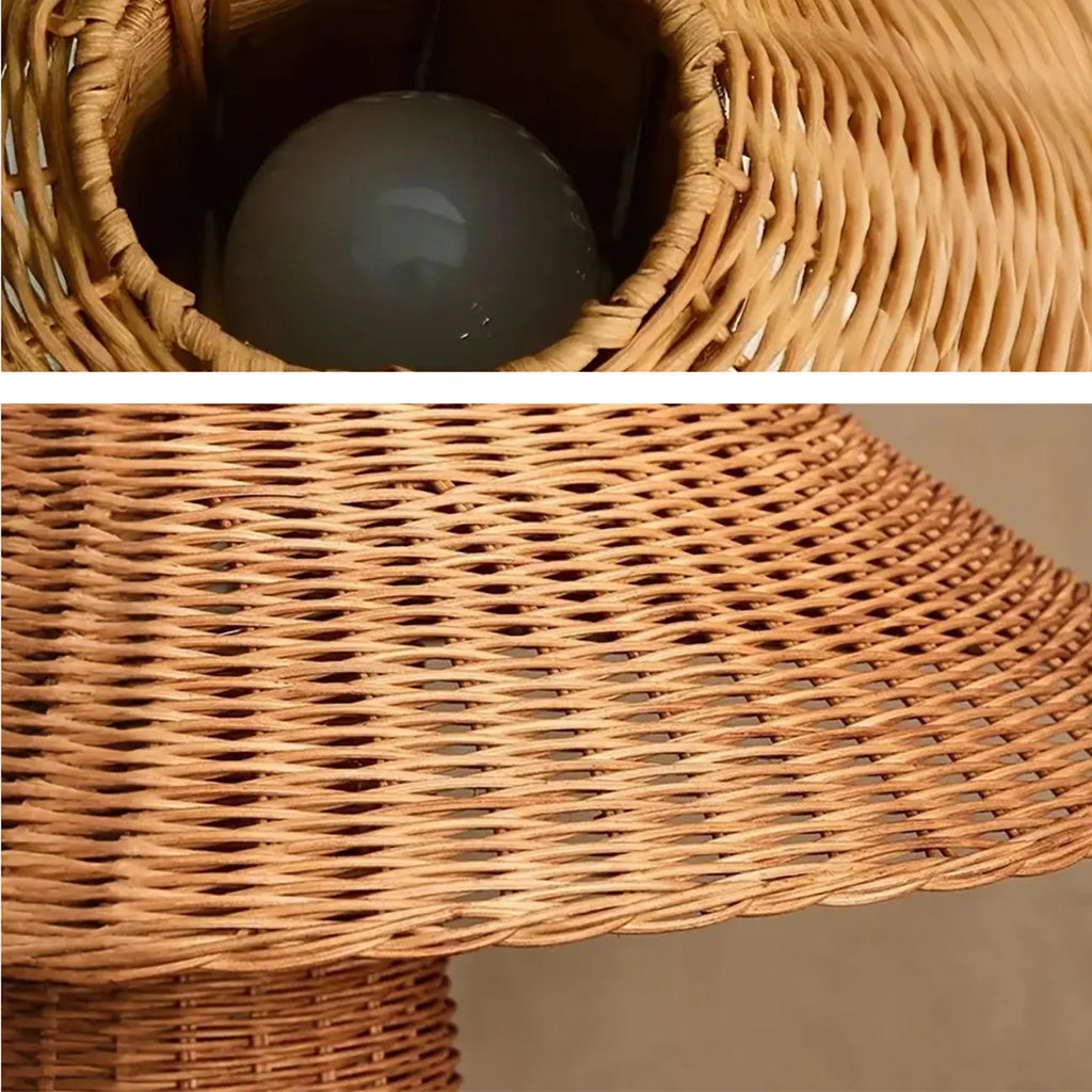 Lampe de table LED en rotin naturel tropical pour chambre à coucher
