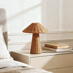 Lampe de table LED en rotin naturel tropical pour chambre à coucher
