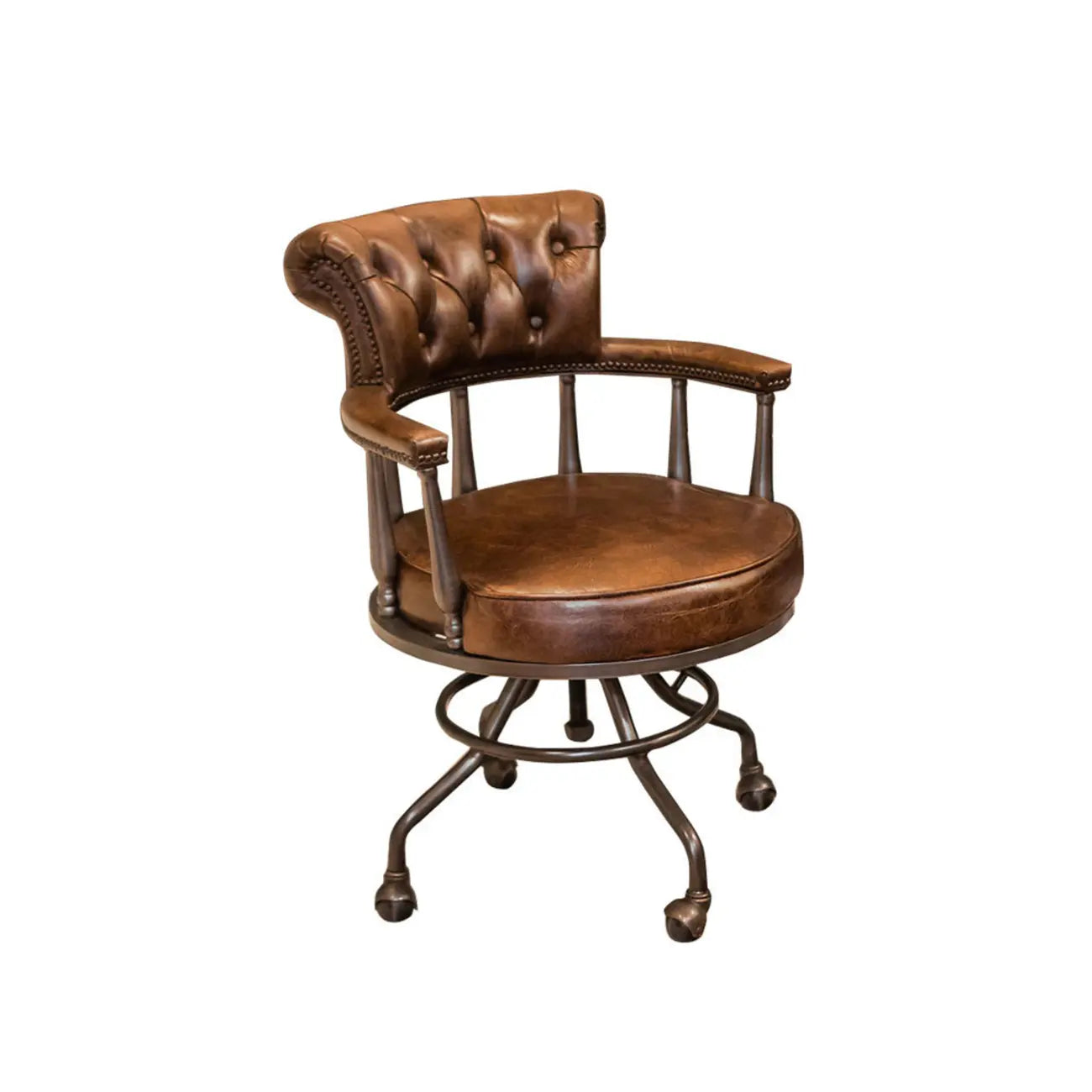 Fauteuil de bureau Chesterfield noir en cuir antique