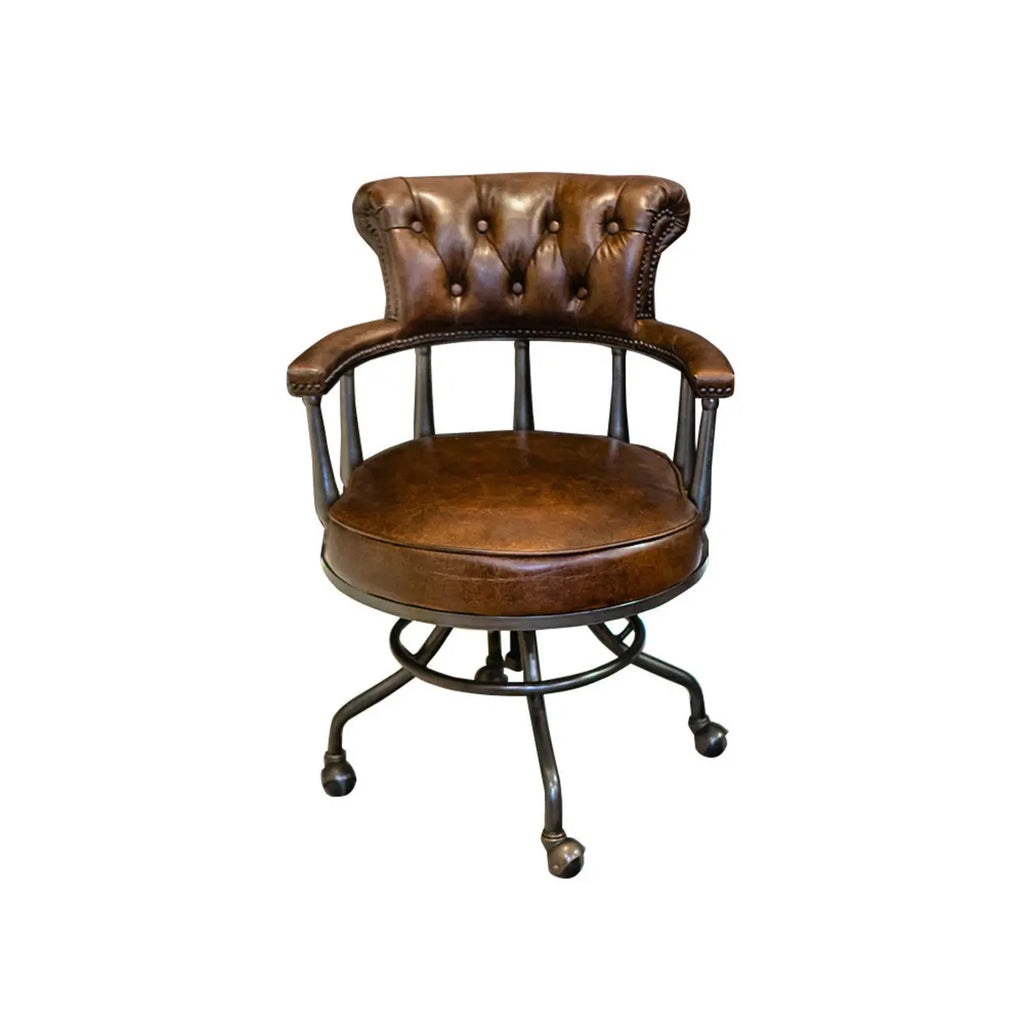 Fauteuil de bureau Chesterfield noir en cuir antique