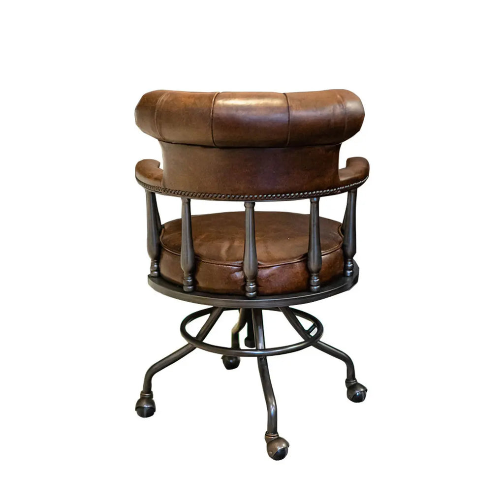 Fauteuil de bureau Chesterfield noir en cuir antique