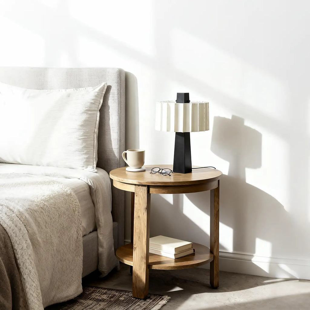 Lampe de table moderne en fer avec LED et abat-jour plissé