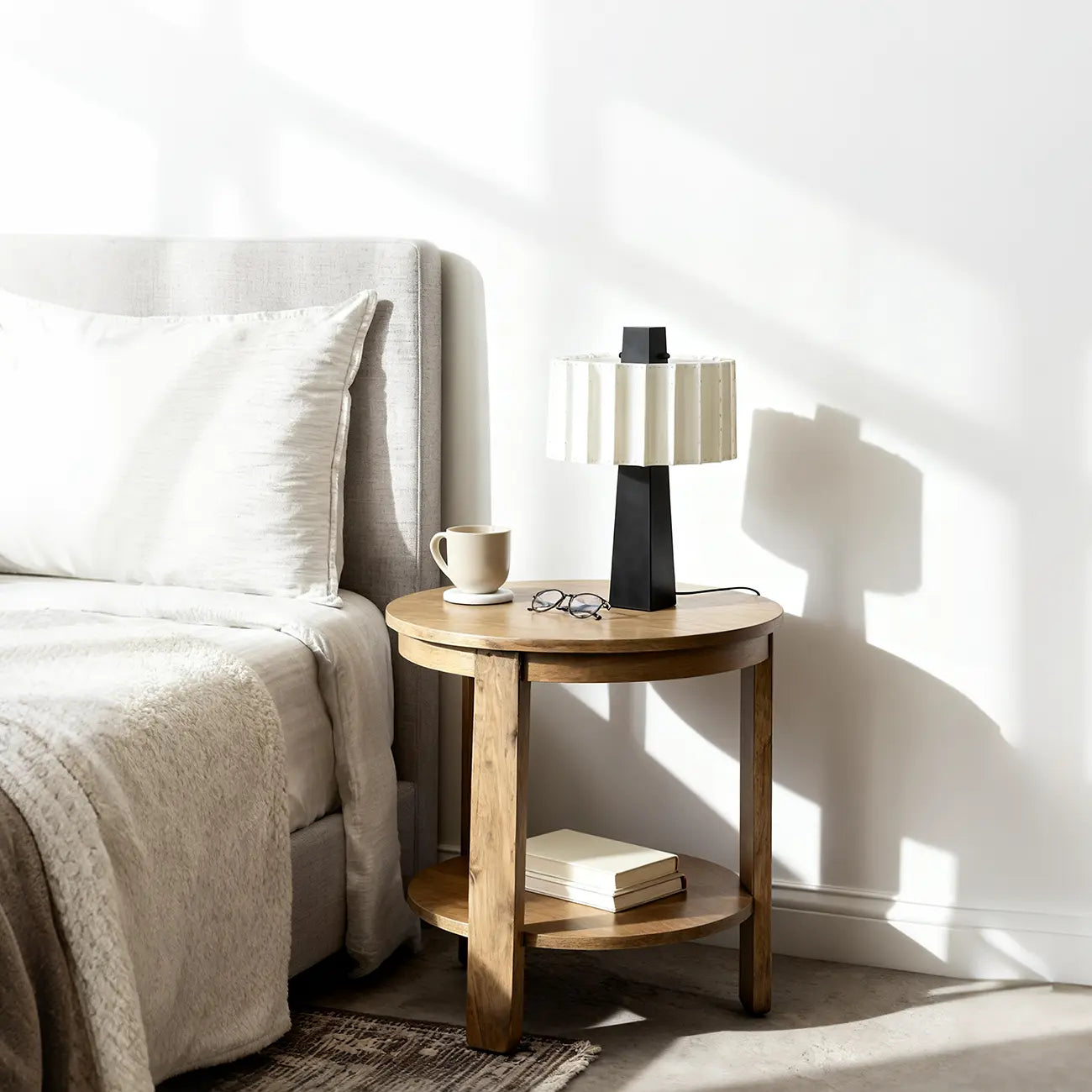 Lampe de table moderne en fer avec LED et abat-jour plissé