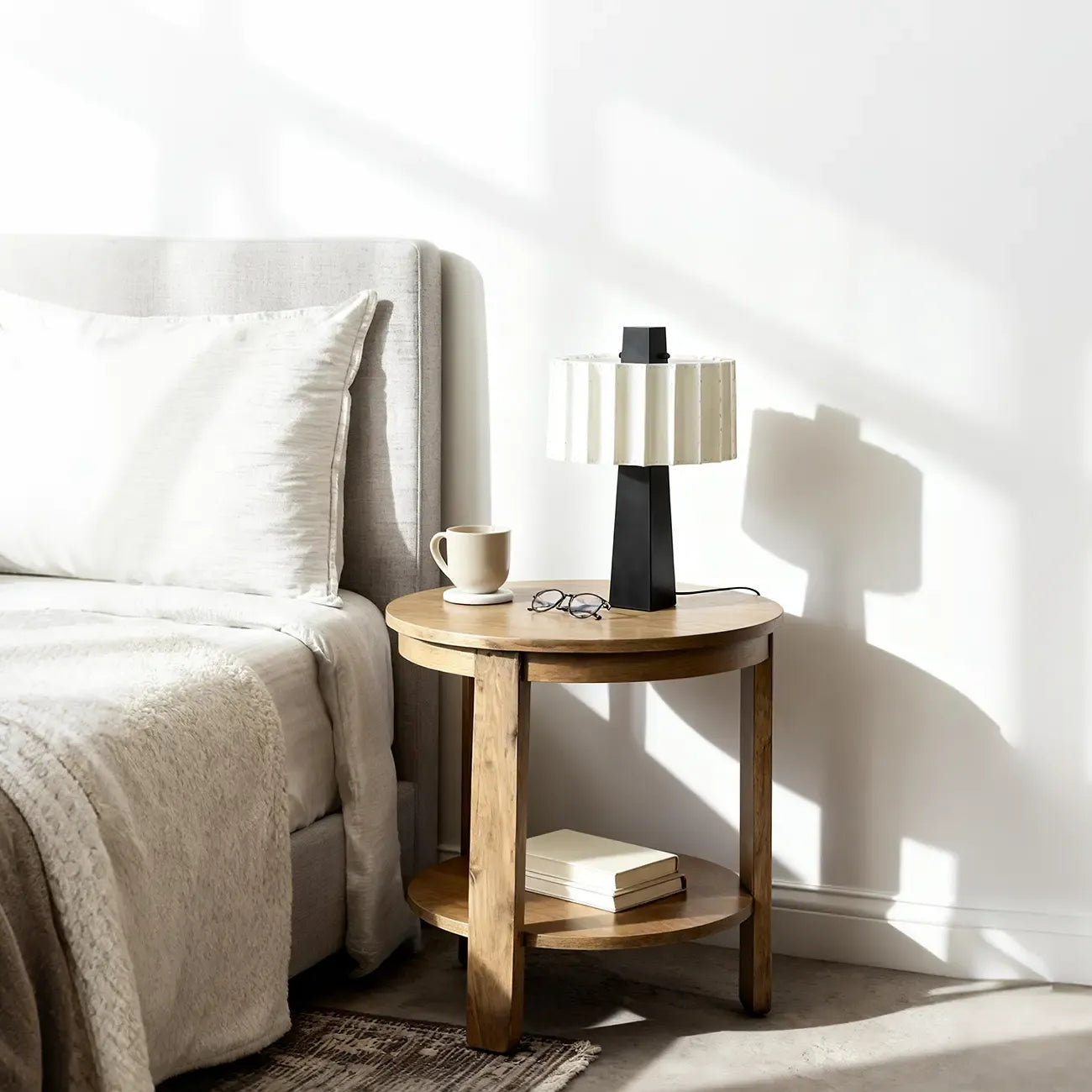 Lampe de table moderne en fer avec LED et abat-jour plissé