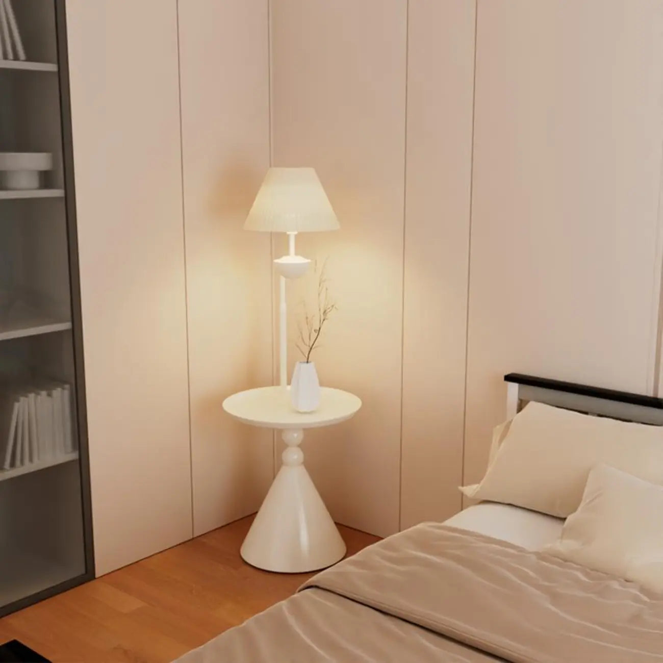 Lampadaire contemporain en métal noir avec table d'appoint