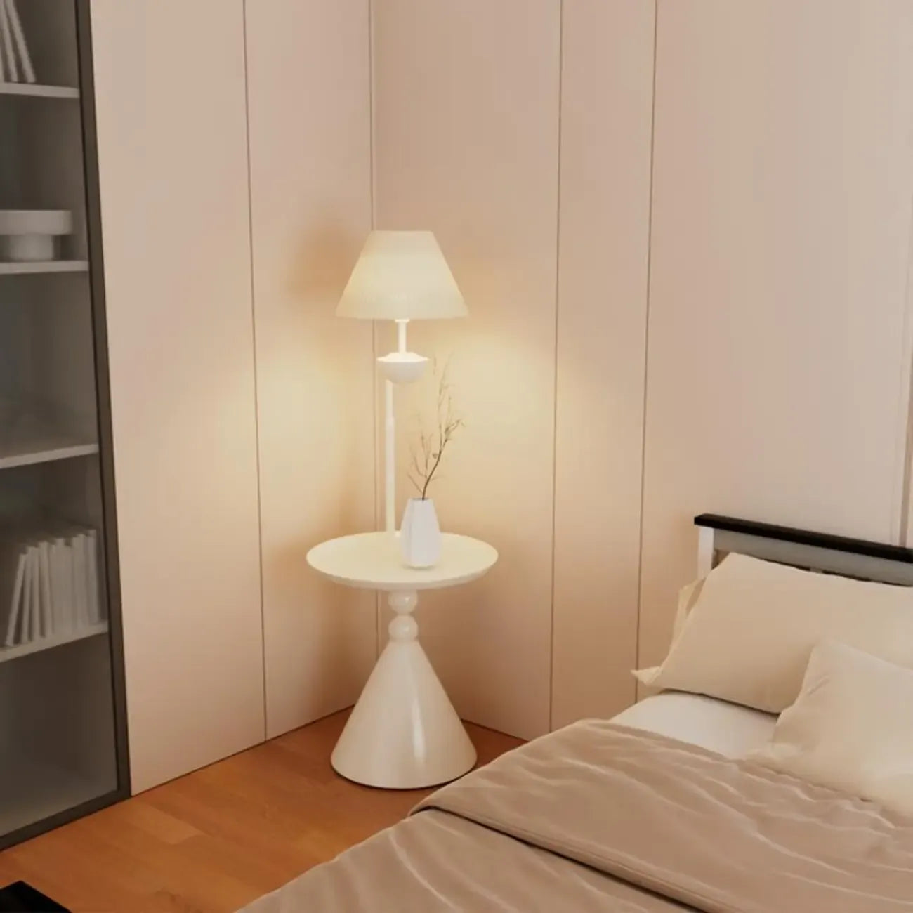 Lampadaire contemporain en métal noir avec table d'appoint