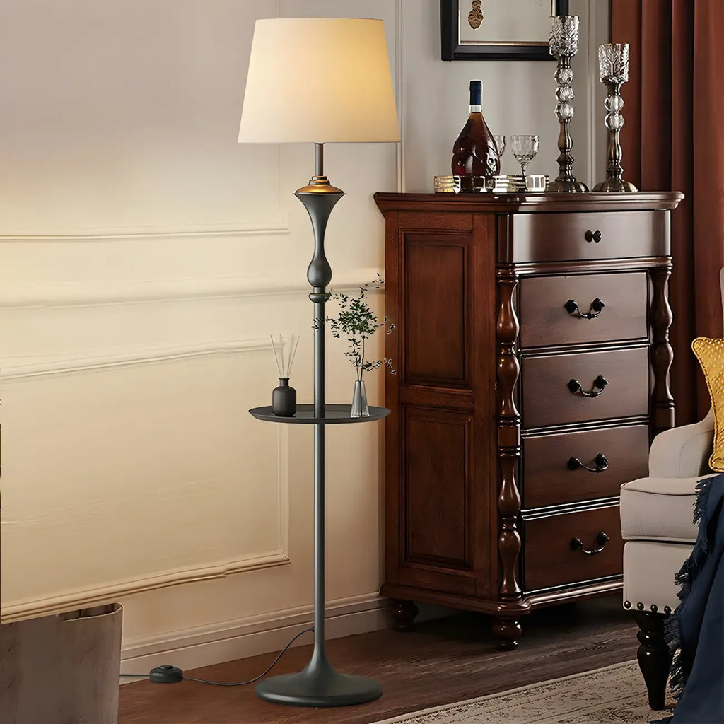 Lampadaire moderne en métal noir 63 avec étagère et éclairage LED