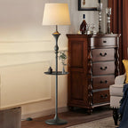 Lampadaire moderne en métal noir 63 avec étagère et éclairage LED