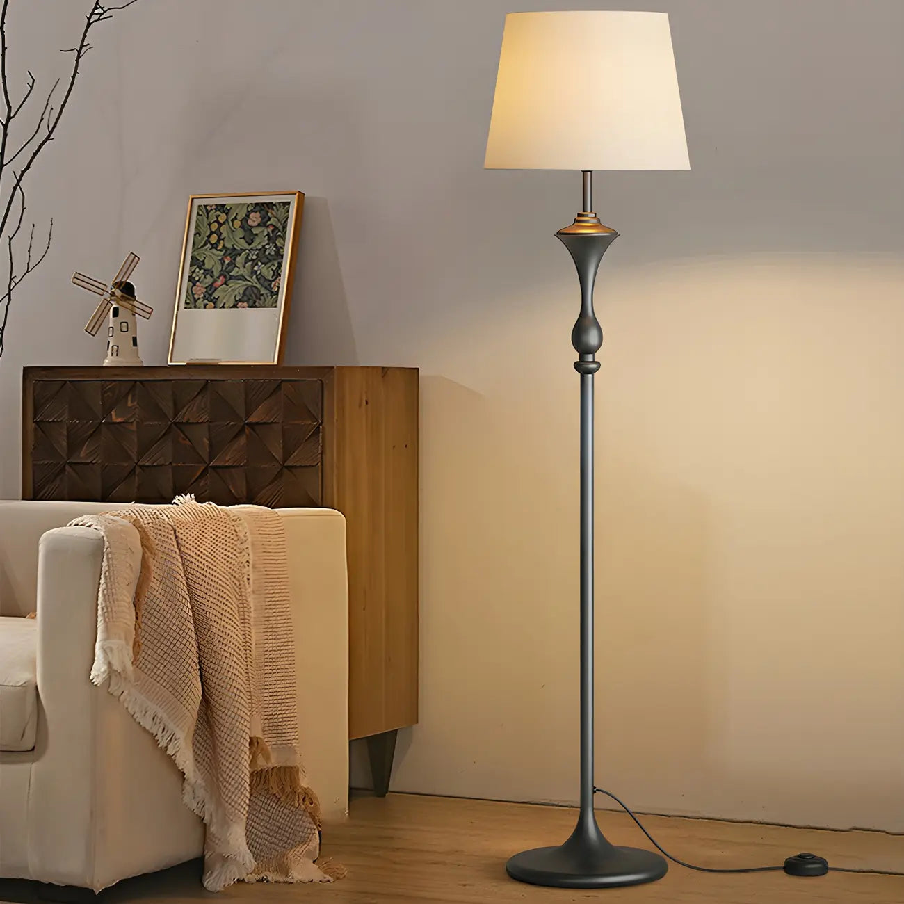 Lampadaire moderne en métal noir 63 avec étagère et éclairage LED