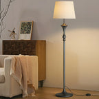 Lampadaire moderne en métal noir 63 avec étagère et éclairage LED
