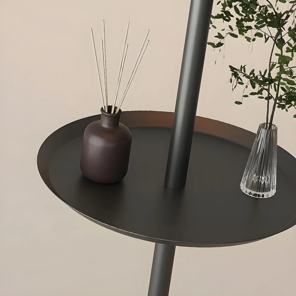 Lampadaire moderne en métal noir 63 avec étagère et éclairage LED