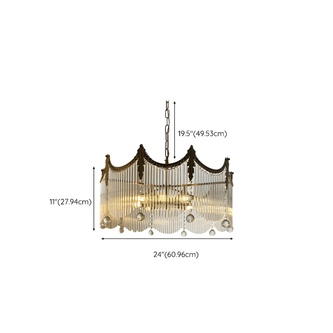 Lustre élégant en cristal transparent et peigne en métal doré