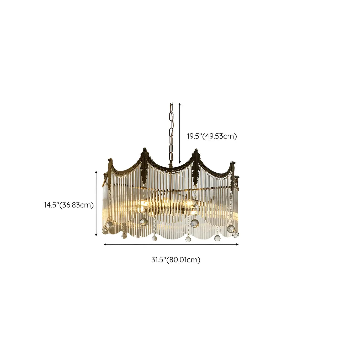Lustre élégant en cristal transparent et peigne en métal doré